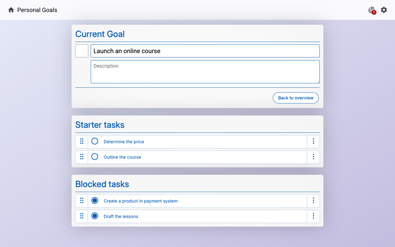 Screenshot of a personal goal